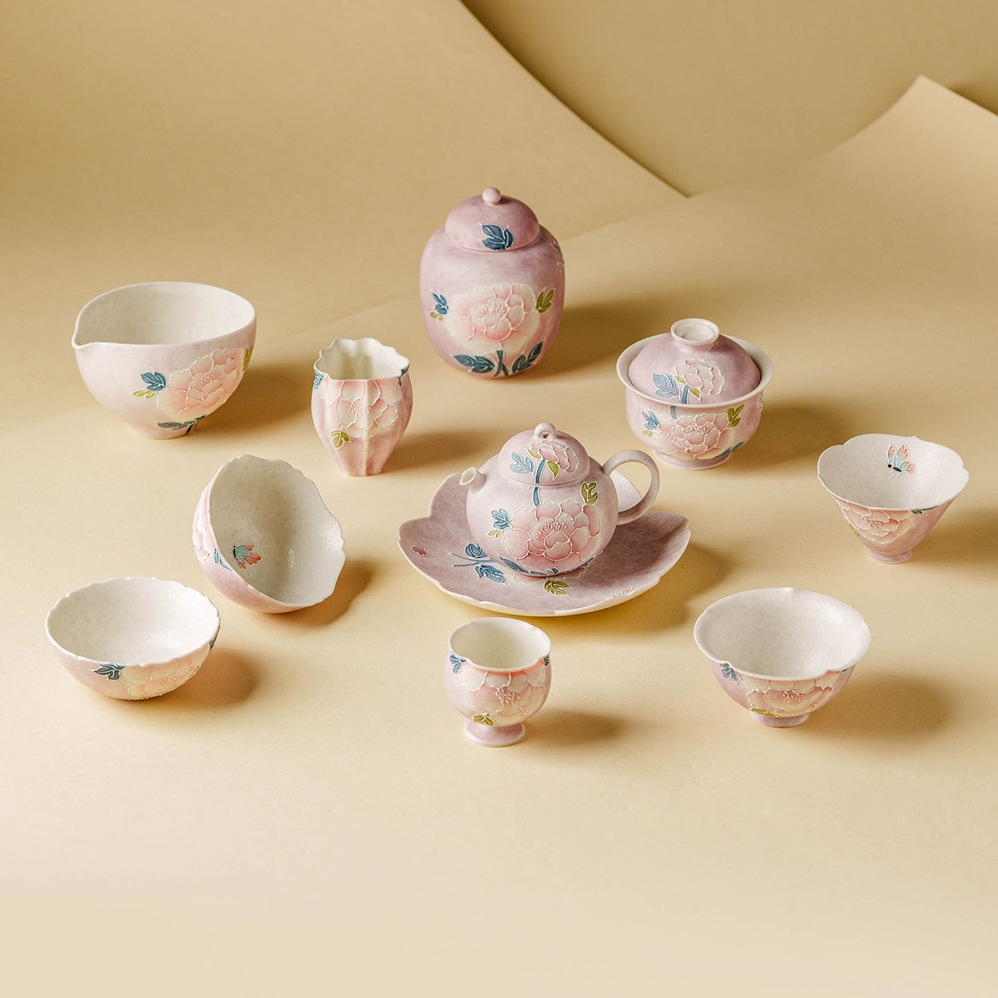 HandPainted Vintage Peony Butt - Korean Tea Set recension och pris