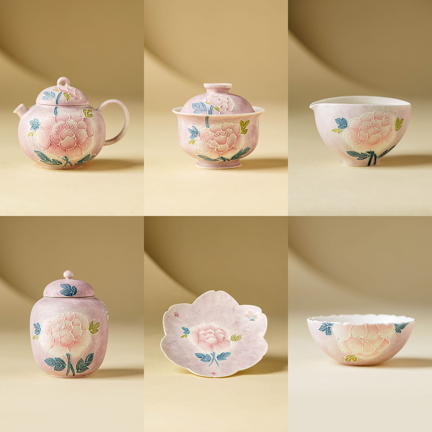 HandPainted Vintage Peony Butt - Korean Tea Set recension och pris